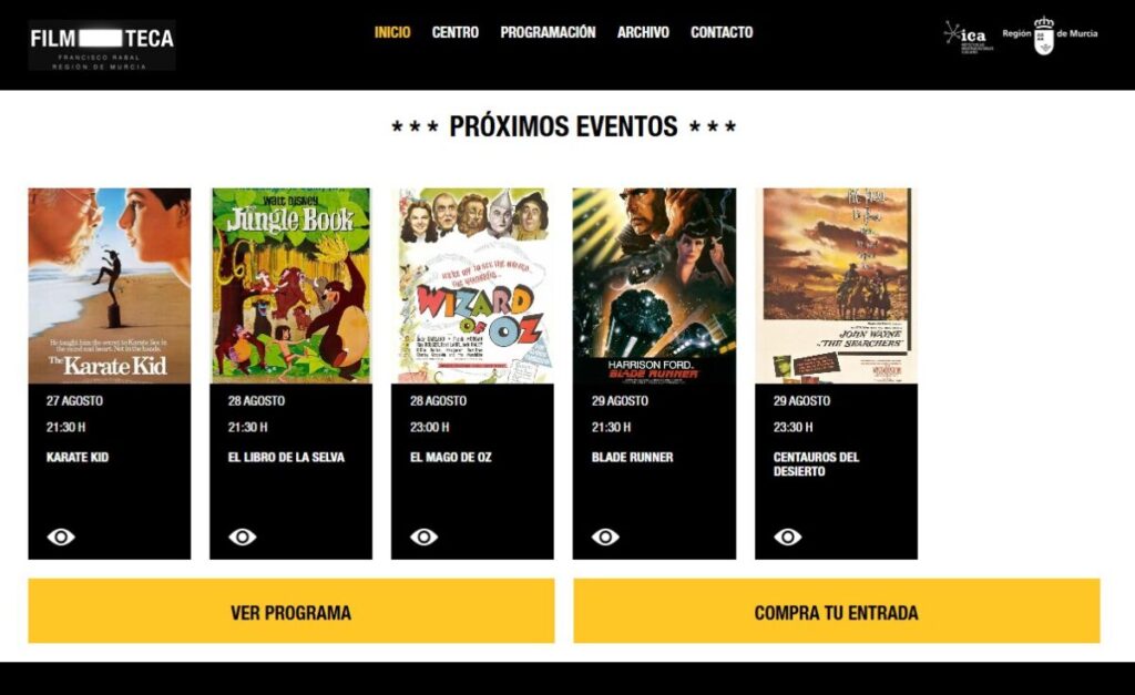 Imagen de la programación de la última semana de 'Cine bajo las estrellas' / CARM.