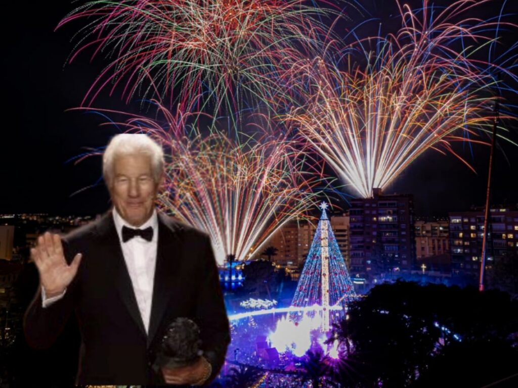 Montaje de Richard Gere con el encendido navideño de Murcia.