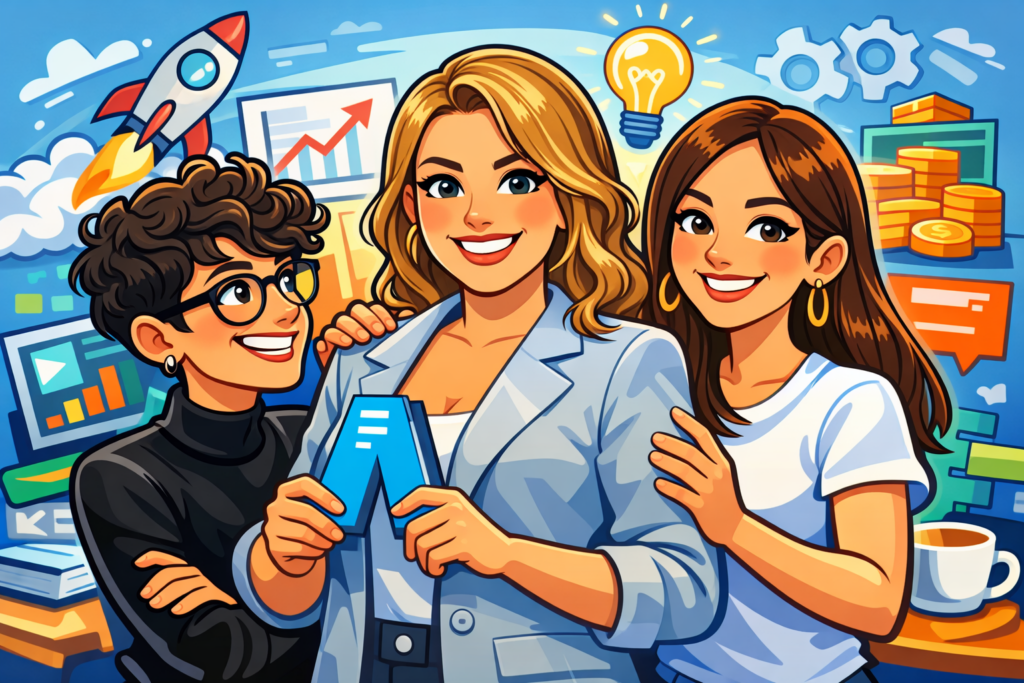 Ilustración de las tres emprendedoras.