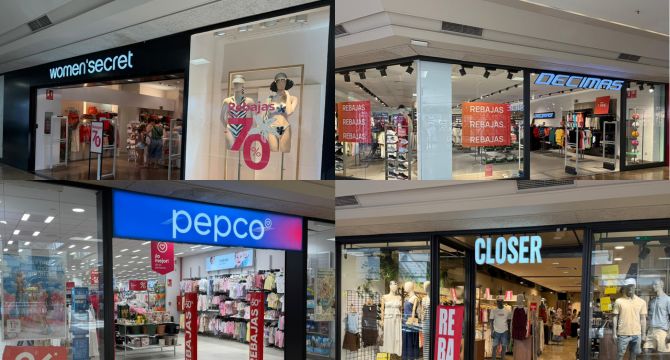 Collage con algunos establecimientos del centro comercial Atalayas / CC Atalayas.