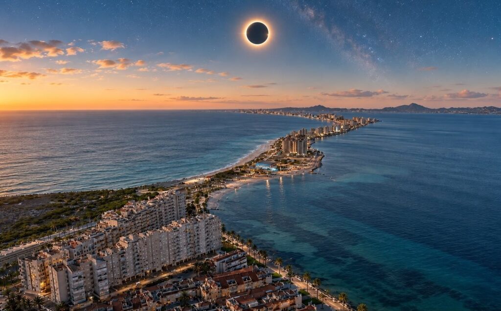 Eclipse solar sobre La Manga del Mar Menor / JR Comunicación y Protocolo.
